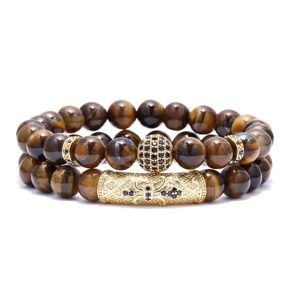 BOMAIL 8mm Tiger Eye Stone Beads Bracelet