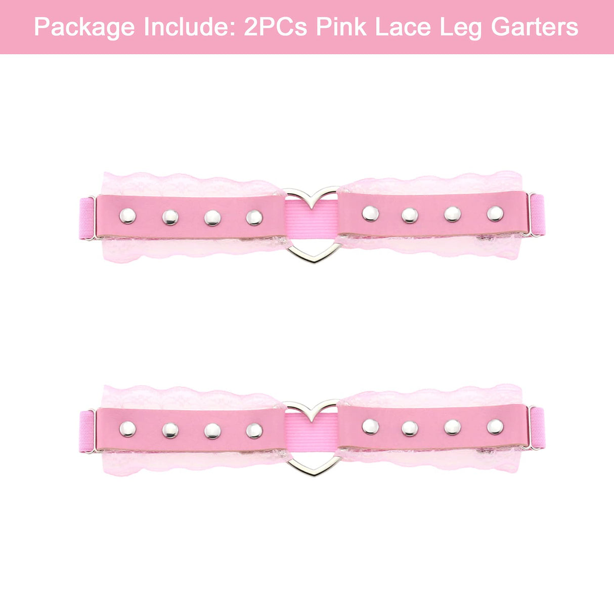 UnderYours 2Pcs Adjustable Lace Heart-Shaped Thigh Garter, Elastic Leg Garters for Women, Pink
