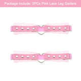UnderYours 2Pcs Adjustable Lace Heart-Shaped Thigh Garter, Elastic Leg Garters for Women, Pink