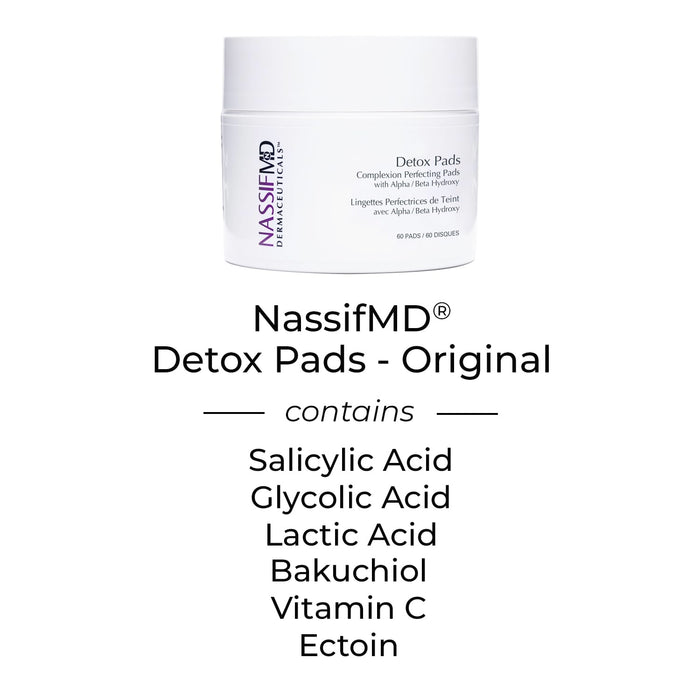 NassifMD Detox Pads Facial Radiance Pads, Glycolic Acid Pads, Face Exfoliating Pads Salicylic Acid Wipes, Facial Scrub Pads, BHA AHA Pads, Resurfacing Pads for Face (60 Count)