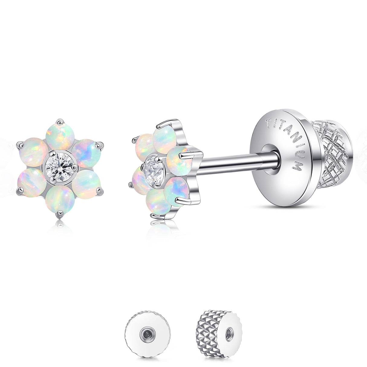 Limerencia Titanium Flat Back Screw Back Stud Earrings for Women Men