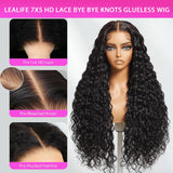26 Inch Bye Bye Knots Wear and Go Glueless Wigs Human Hair Deep Wave HD 7X5 for Real No Glue Lace Wig, 3D Dome Cap Glueless Wig Pre Plucked, Pre Cut Glueless Wig Natural black 200% Density