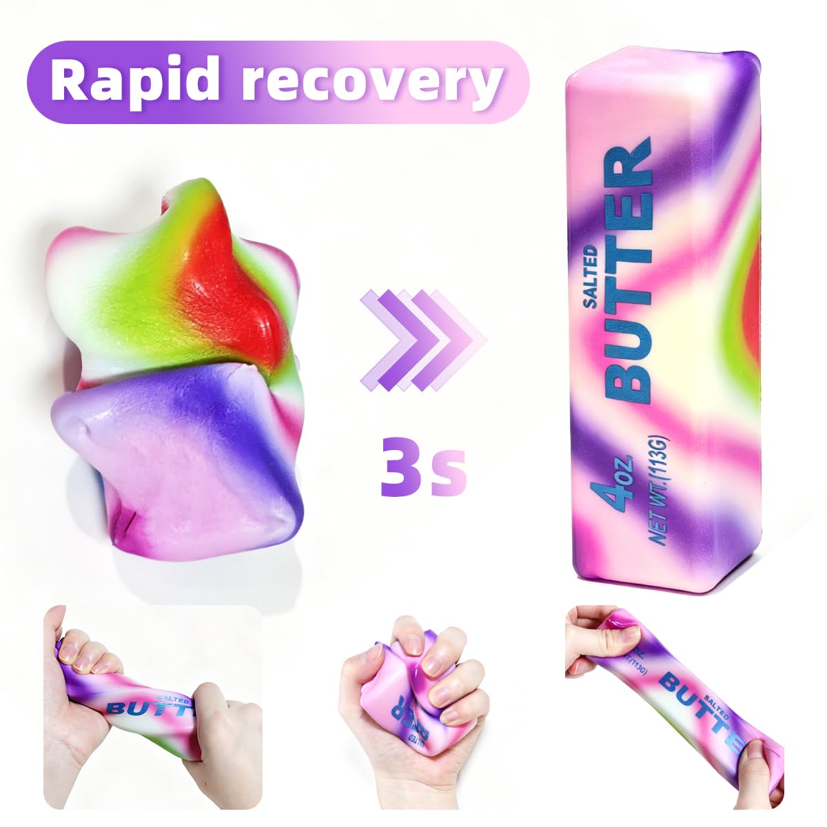 2 Pcs Rainbow Butter Squishy Stick , Super Soft Slow Rising Fidget Squeeze Toy, Colorful Sensory Stress Relief Desk Toy for Home, Office, Travel, Novelty Anxiety Relief Toy for Kids & Adults