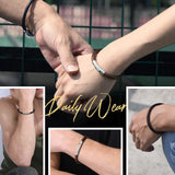 ChainsHouse Mens Black Leather Bracelet Cord 5mm 7.9 inch Black Stainless Steel Clasp Leather Bracelets Waterproof Cuff Bracelet