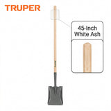 Truper Tru Built Square-Point Shovel, 45-Inch Wood Handle with 9-Inch Cushion Grip, Rolled Step Steel Blade, Heavy-Duty Scooping and Transfer Shovel (Model PCL-PE / 31174)