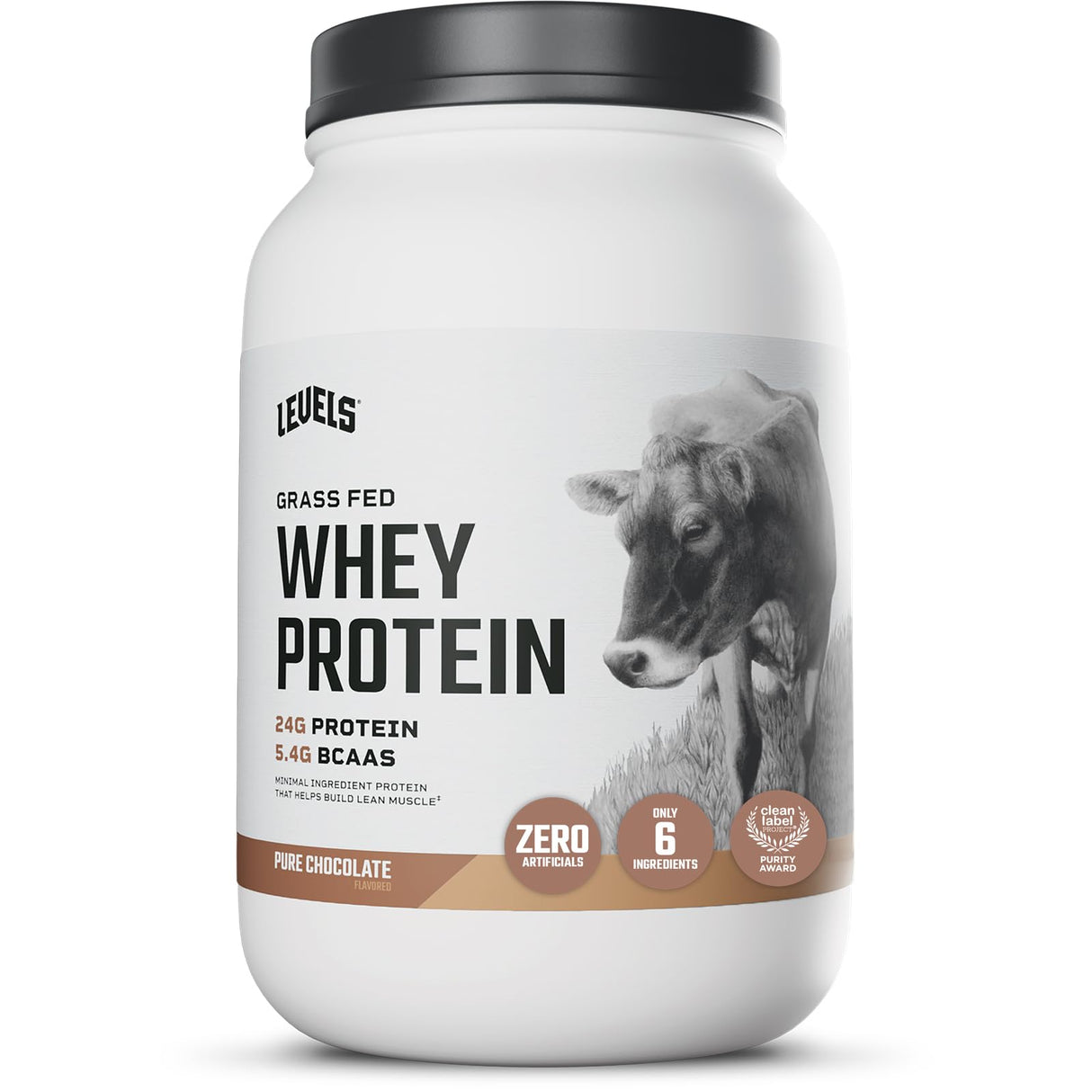 Levels Grass Fed Whey Protein Powder, No Artificials, 24G of Protein, Pure Chocolate, 2LB