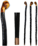 Imported Shillelagh Wooden Irish Walking Stick, Handcrafted 100% Blackthorn Lightweight Wood Cane, Handles All Unique, Black High Gloss Lacquered, Made in Ireland 36"