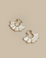 SNGIA 18K gold plated White Cream Enamel Flower Stud Statement Earrings for Women by SNGIA, Dainty Bold Retro Handmade Trendy Natural Sea Summer Boho Seashell Beach Fan Shape Summer Vacation Huggie Bohemian Jewelry Gifts Accessories