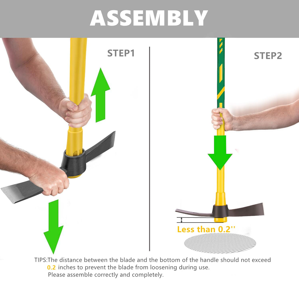 Cutter Mattock, 36" Heavy Duty Pick Axe with Forged Heat Treated Steel Blades Hoe for Weeding, Prying and Chopping, Digging Tool with Fiberglass Handle (36.3inch, Yellow)
