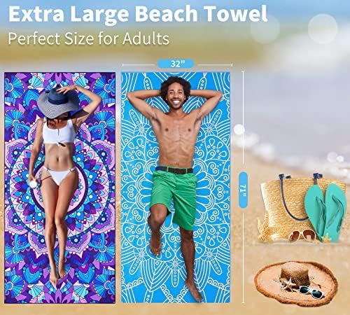 4 Pack Lightweight Thin Beach Towel Oversized 71"x32" Big Extra Large Microfiber Sand Free Towels for Adult Quick Dry Travel Camping Beach Accessories Vacation Gift Blue Turtles Tie Dye Mandala