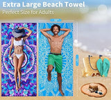 4 Pack Lightweight Thin Beach Towel Oversized 71"x32" Big Extra Large Microfiber Sand Free Towels for Adult Quick Dry Travel Camping Beach Accessories Vacation Gift Blue Turtles Tie Dye Mandala
