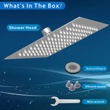 Voolan Rain Shower Head - High Flow Large Rainfall Shower Heads Made of Stainless Steel - Waterfall Bathroom Square Showerhead - Ceiling or Wall Mount (12" Brushed Nickel)