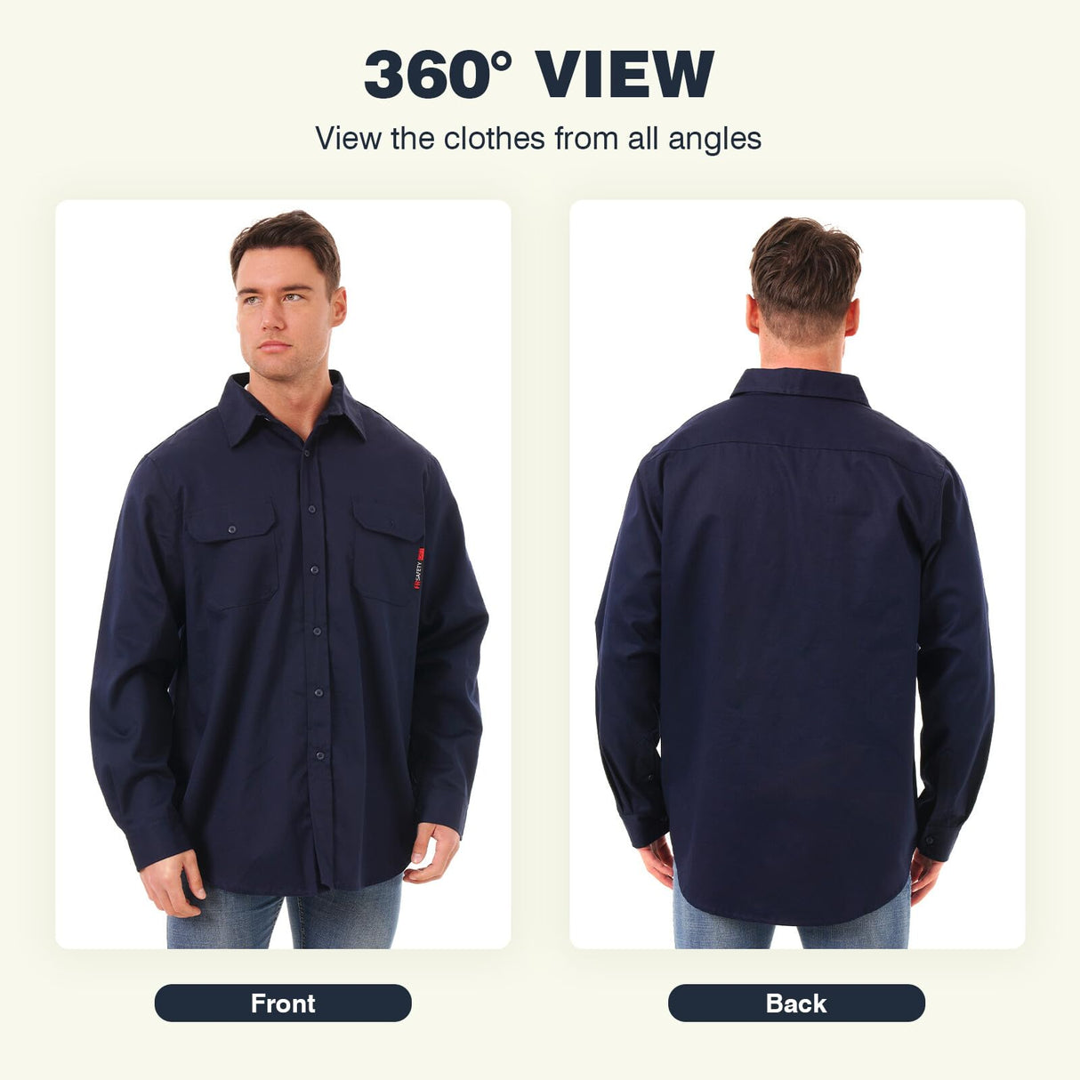 SKSAFETY 7oz FR Shirts for Men, Long Sleeve Flame Resistant 100% Cotton Fire Retardant Shirt, Work Welding Shirt CAT2 (Navy 2XL)