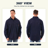 SKSAFETY 7oz FR Shirts for Men, Long Sleeve Flame Resistant 100% Cotton Fire Retardant Shirt, Work Welding Shirt CAT2 (Navy 2XL)