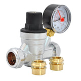 Kudos-Trading - Water Pressure Reducing Regulator Valve for 22mm Compression & 15mm Copper Piping Adjustable 1-6 Bar Brass Adjustable Pressure Reducing Valve with Gauge.
