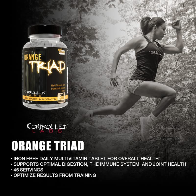 CONTROLLED LABS Orange Triad Daily Multivitamin, Iron Free Sports Supplement for Workout, Digestion, Immune, and Joints, 30 serv Muscle Building and Recovery Tablets