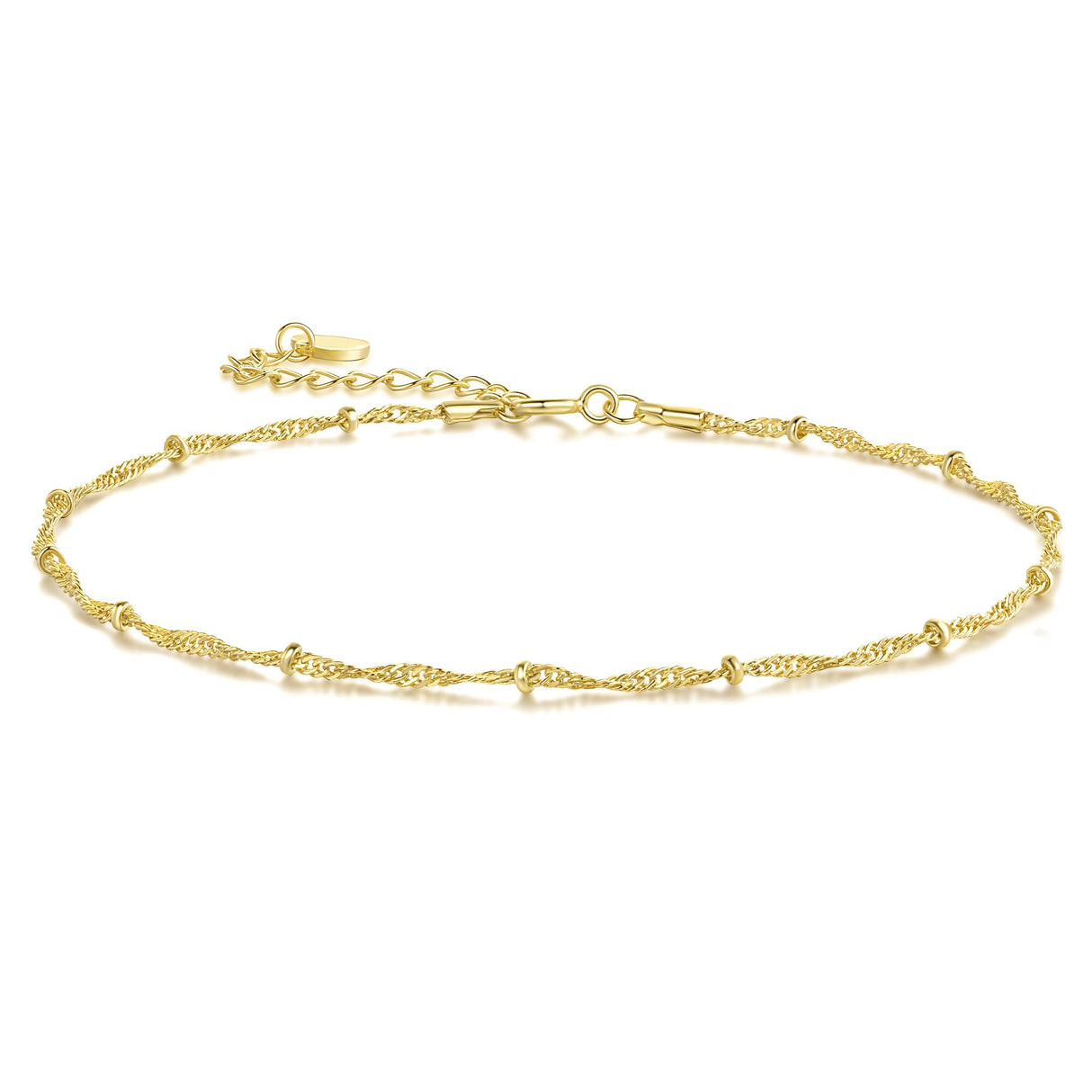 Yzytdgzy 14K Gold Anklets for Women Gold Ankle Bracelets for Women Beaded Anklet for Womens Ankle Bracelet Water Wave-Inspired Design with Beads Twisted Anklets for Womens 9.4'' to 11''