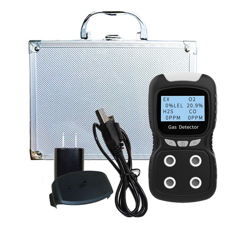 XLA Alert Portable Gas Detector, Gas Clip 4 Gas Monitor Meter Tester Analyzer, Rechargeable LCD Display Sound Light Shock Air Quality Tester, 2 Year Detector…