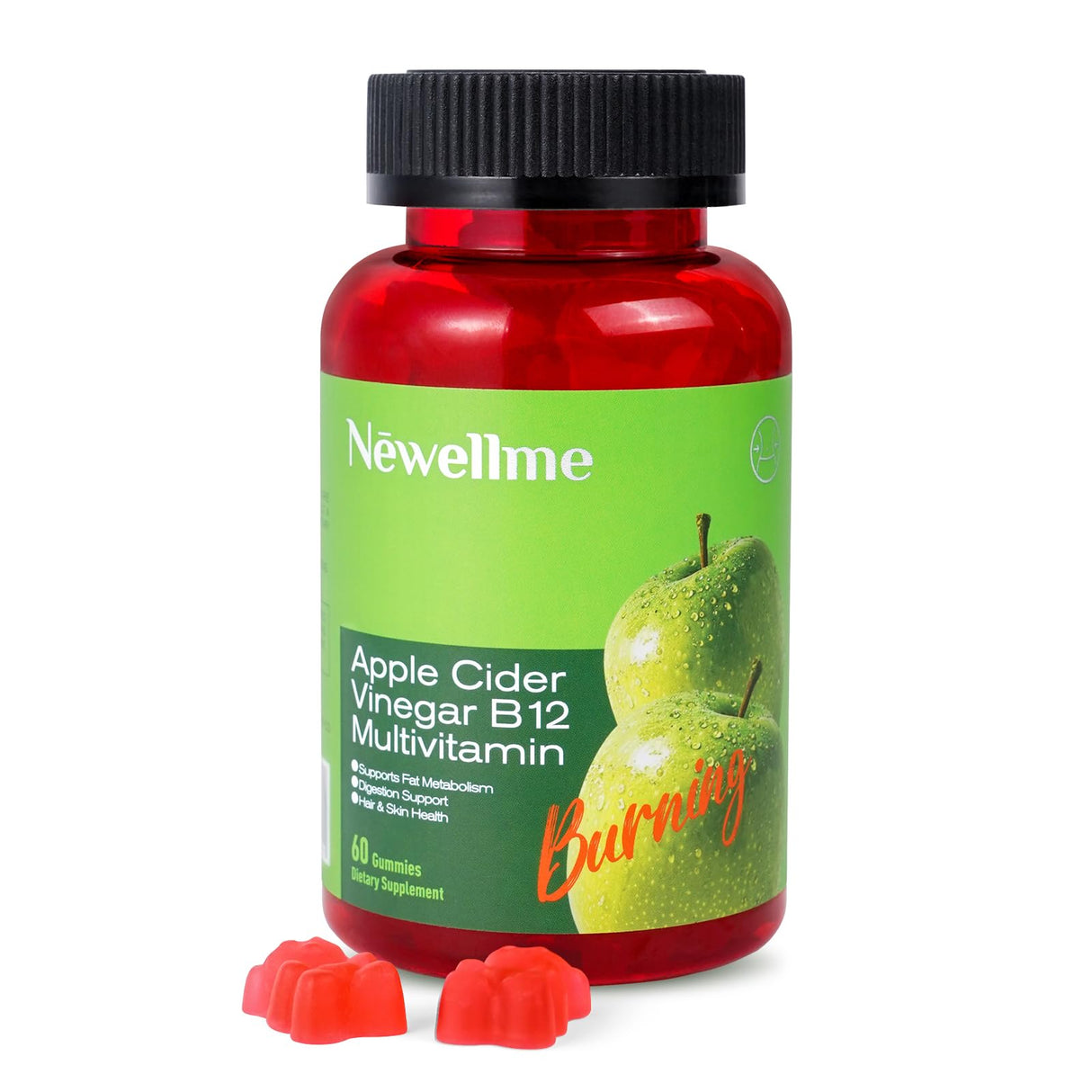 NEWELLME Apple Cider Vinegar Gummies B12 Multivitamin,ACV Supplement Gummy Vitamins,Non GMO, Vegetarian Supplement for Women & Men,Support Normal Energy Levels & Gut Health 30 Gummies (60)