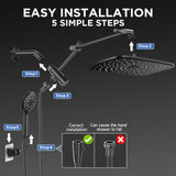 Veken Wide Rain Shower Head with Multi-Modes Handheld Water Spray,High Pressure Showerhead Combo with Arm for Bathroom Accessories,Home Decor Adjustable Dual Shower with Anti-Clog Nozzles,Matte Black