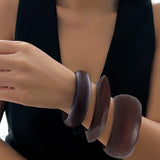Hclian 3 Pcs Dark Brown Wooden Bangles Bracelets Set Chunky Stackable Statement Bracelets for Women Wide Irregular Geometric Bangles Jewelry Gift