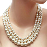 S SUSANN Costume Layered Gold Pearl Necklace Choker Chunky Glass Statement Necklace and Earring, good gift for women Faux pearl necklace (Pearl collar necklace)