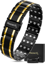 MagnetRX® 3X Strength Titanium Magnetic Bracelet – Magnetic Bracelets for Men – Premium Fold-Over Clasp and Adjustable Length with Sizing Tool (Black/Gold)