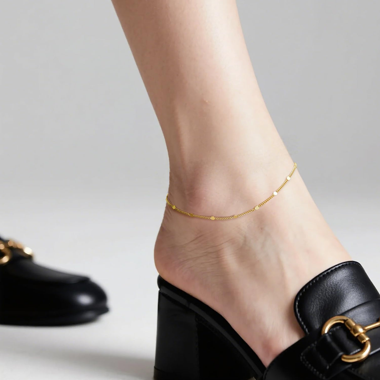 AOZELAN 14K Gold Anklets for Women Gold Ankle Bracelets for Women Cuban Chain with Spaced Tiny Disc 11(9+2) Inches