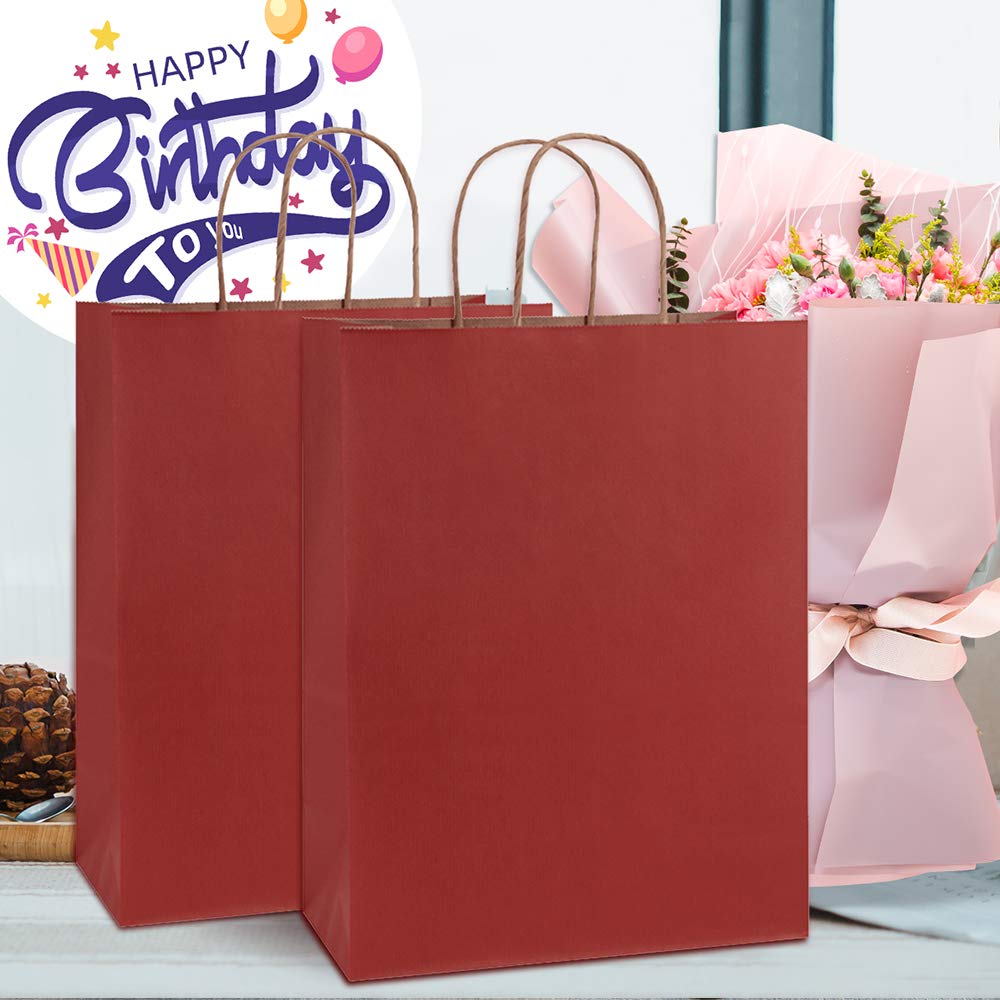 BagDream Gift Bags 10x5x13 Inches 50Pcs Red Stripes Large Kraft Paper Bags with Handles Bulk for Shopping, Merchandise, Retail, Party Favor, Christmas, Recycled Paper Sacks