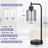 Innqoo Industrial Touch Table Lamps for Bedrooms Set of 2-3-Way Dimmable Lamps with USB C+A Ports and Outlet, Copper Bedside Lamps with Clear Glass Shade for Living Room, Desk Lamps for Home Office