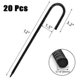 Hacaroa 20 Pack 12 Inch Rebar Stakes Heavy Duty, J Hook Ground Anchors Metal Tent Stakes, Steel Garden Stake for Camping, Canopies, Chain Link Fences, Trampolines, Black