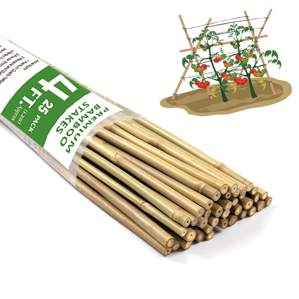 Bamboo Stakes,4FT Natural Bamboo Garden Stakes,BOVITRO 25Pcs Plant Stakes