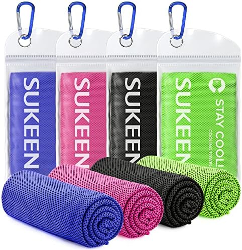 Sukeen [4 Pack] Cooling Towel (40"x12"), Ice Microfiber Towel, Soft Breathable for Yoga, Sport, Running, Gym, Workout, Camping, Fitness & More Activities