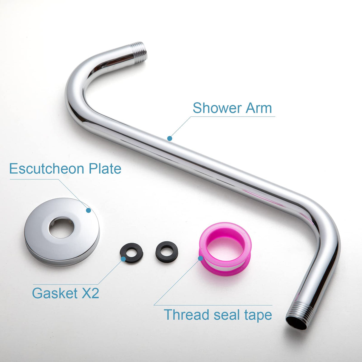 OFFO Shower Head Extension Arm 12 in, S Shaped Shower Arm with Flange High Rise Goose Neck Shower Arm Extension Chrome Finish