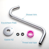 OFFO Shower Head Extension Arm 12 in, S Shaped Shower Arm with Flange High Rise Goose Neck Shower Arm Extension Chrome Finish