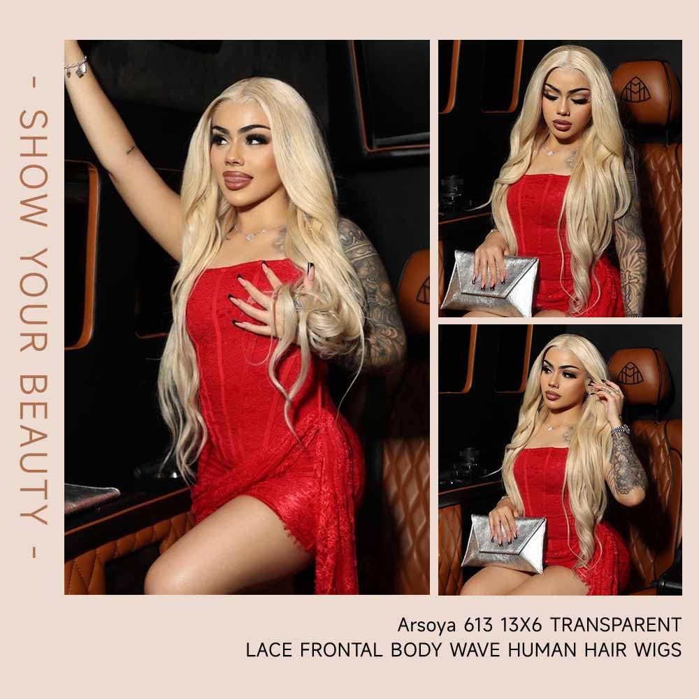 Arsoya 613 13x6 Lace Front Wig Human Hair 28 Inch 210 Density Blonde Wig Human Hair Body Wave Lace Front Wigs Human Hair Pre Plucked 613 HD Lace Front Wigs Human Hair