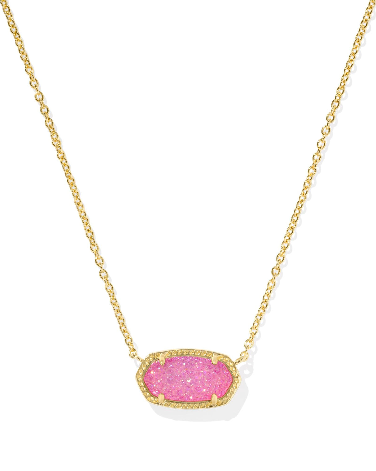 Kendra Scott Elisa Necklace in 14k Gold-Plated Brass, Hot Pink Drusy, Fashion Jewelry for Women