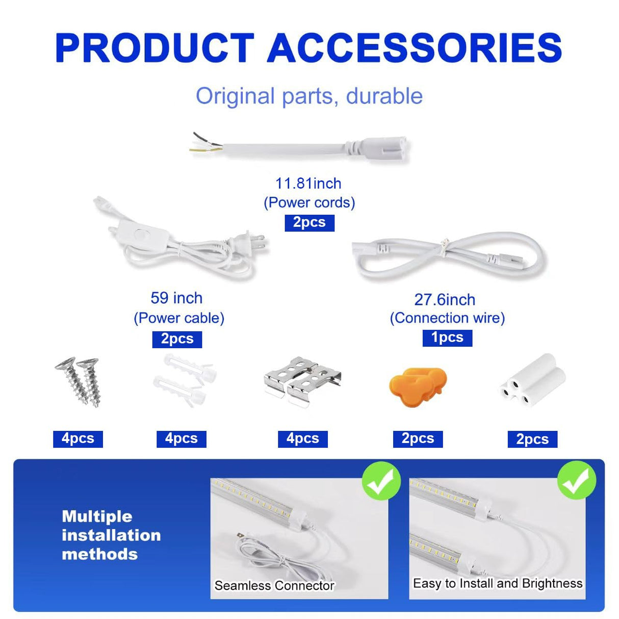 XLNYUUI Led Shop Lights,4FT LED Light 50W 6500K 7000LM Led Daylight,Garage Light Linkable Clear Cover Integrated V-Shape for Garage Warehouse Workbench Workshop(2-Pack)