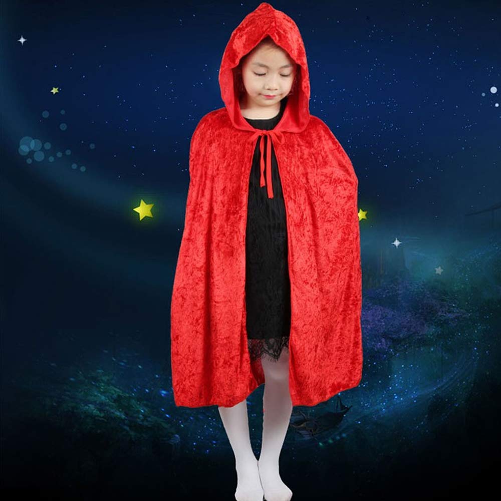 SZBZ Kids Halloween Christmas Costumes Cape Little Red Riding Hood Cape Velvet Hooded Cosplay Party Cloak Red