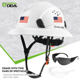 GREEN DEVIL Full Brim Hard Hat Vented Construction Safety Helmet OSHA Approved Cascos De Construccion Work Hardhat for Men&Women 6 Point Adjustable Ratchet Suspension Custom Pattern Design
