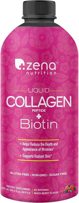 Zena Liquid Collagen Peptides + 5000mcg Biotin for Women & Men - Promotes Hair, Nails, Skin - Type 1 & 3-2500mg Collagen, 60 Servings 20.3 Fl Oz