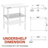 DuraSteel Galvanized Under Shelf for Work Tables - Extra Adjustable Lower Shelf for 30" x 36" Stainless Steel and Wooden Worktables - Fits for use in Restaurant, Warehouse, Home, Kitchen, Garage