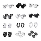 LEBOCADO 12 Pairs Earrings for Men, Stainless Steel Black Stud Earrings Hoop Earrings Set for Women, Black and Sliver Ear Studs (12 Pairs Set)