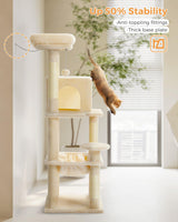 MUTTROS Cat Tree for Large Cats Adult with Metal Plush Big Hammock, 56.3" Cat Tower with 2 Door Condo House, 6-Tier Cat Shelves with Scratching Posts and Large Top Perch, Beige