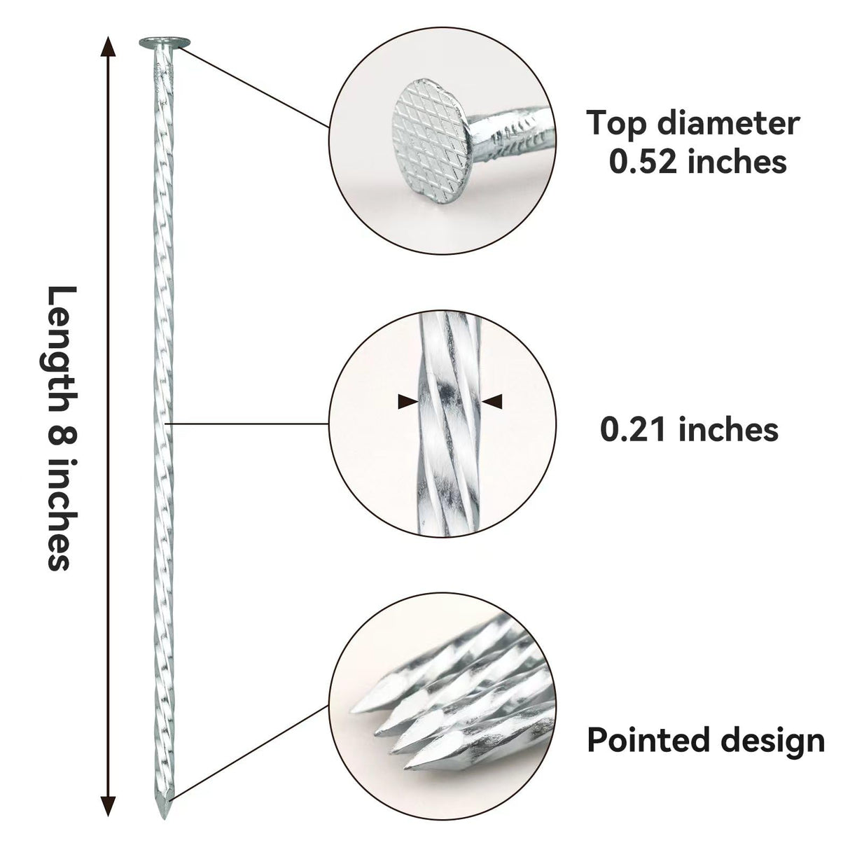 JPOIP 8" Heavy Duty Spiral Landscape Spikes - Solid Galvanized Metal Garden Stakes for Fixing Paver Edging, Weed Barriers, Artificial Turf, Tent and More (100 Pack)