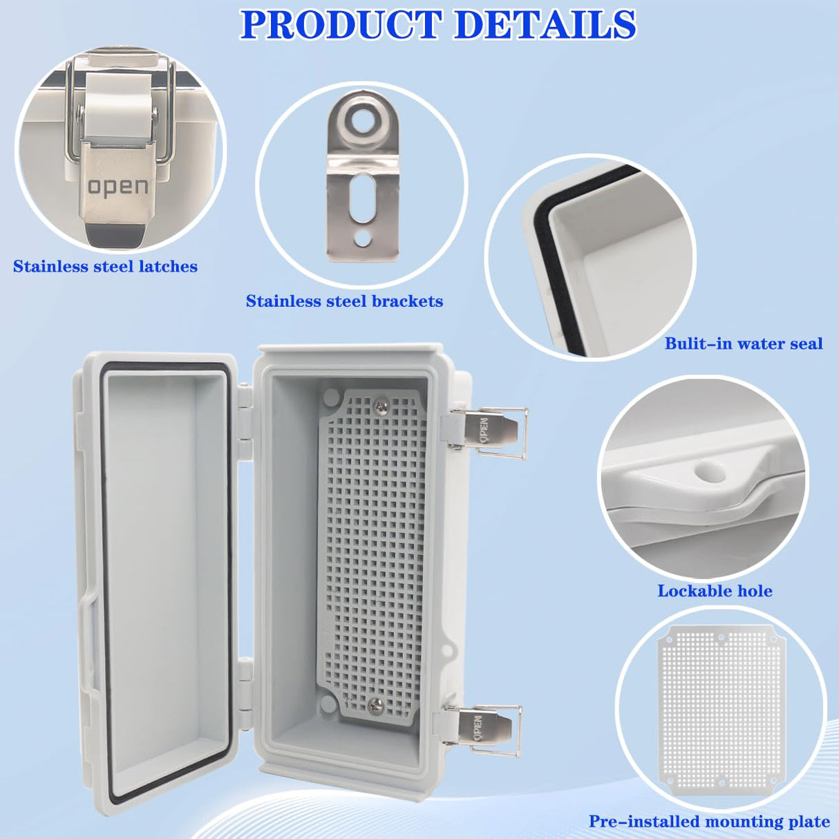YETLEBOX Outdoor Waterproof Electrical Box Junction Box Weatherproof IP67 ABS Plastic Enclosure Switch Router Project Box Electronics Enclosure With Mounting Plate Wall Bracket Grey 7.9" x 3.9" x 2.8"