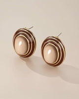 Large Chunky Brown Beige Tan 18K gold plated Round Oval Button Stud Enamel Statement Earrings for Women by SNGIA, Big Brown Bold Handmade Exaggerated Dome Retro Rounded Button Ball Trendy Bohemian Jewelry Gifts, Unique Baroque Vintage Summer Beach Fashion