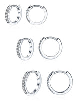 3 Pairs 925 Sterling Silver Moissanite Huggie Earrings for Women Men, Small Hoop Hypoallergenic Cartilage Earrings, Gifts Jewelry Set (18K White Gold)