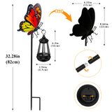 ZFNN Solar Garden Decor Lights Outdoor Waterproof, Metal Butterfly Stakes with Solar Lanterns, Solar Garden Lights for Decorative Yard Art Outside Patio Lawn Ornaments, Gifts for Women Mom