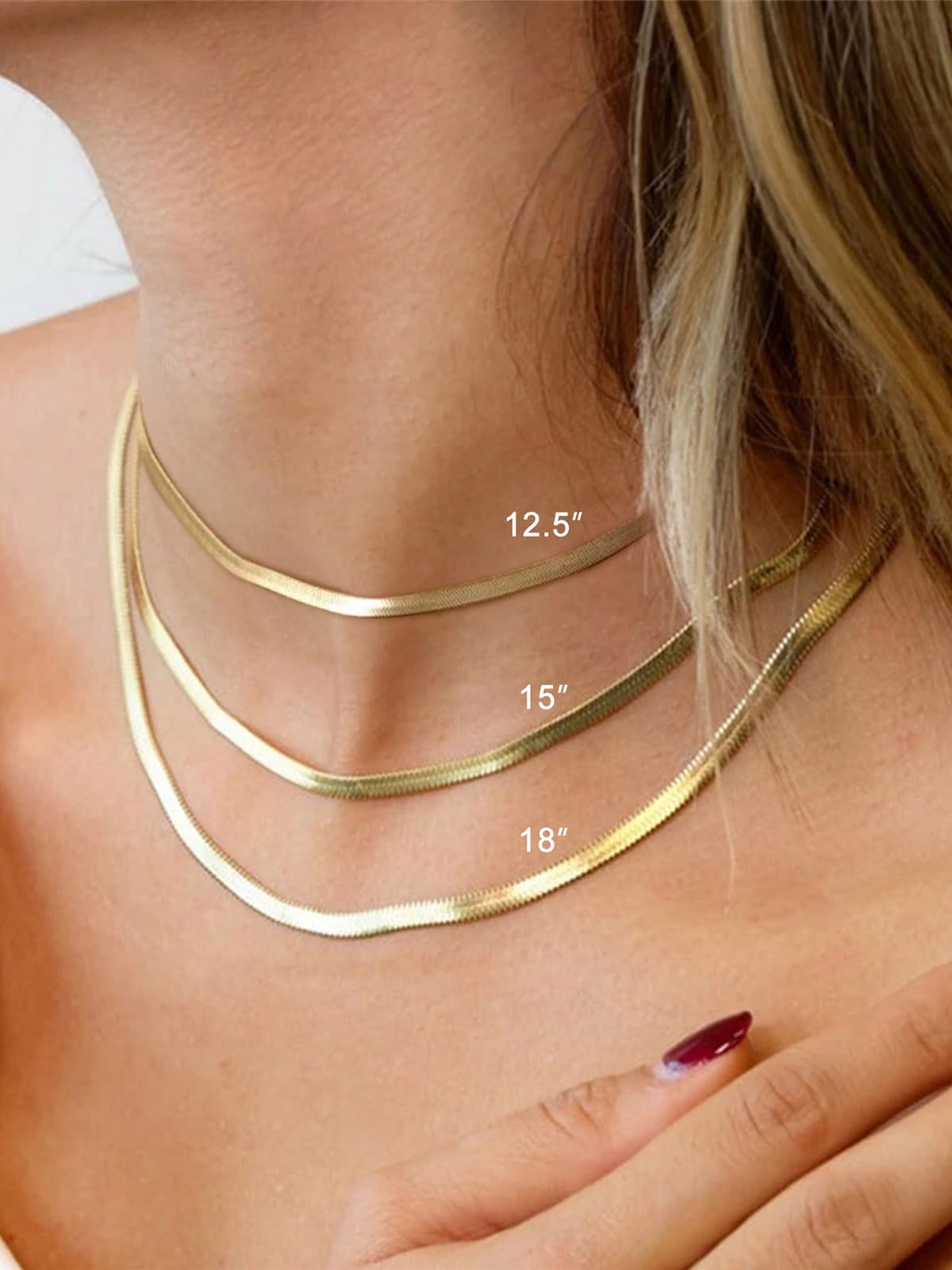 FOCALOOK Gold Herringbone Necklace for Women, 3mm Gold Plated Snake Choker